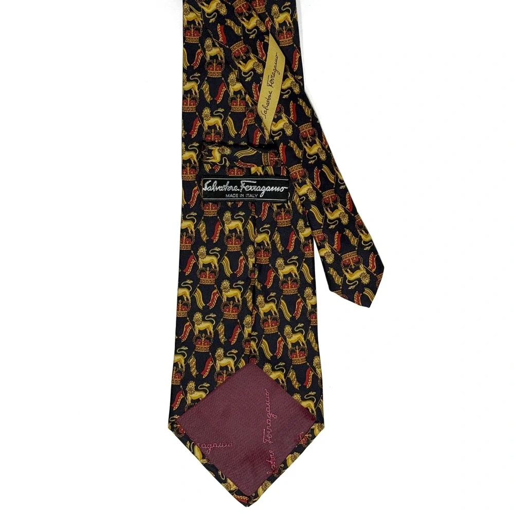Salvatore Ferragamo Silk‎ Tie Dark Blue Lion Coat of Arms Italy L: 58